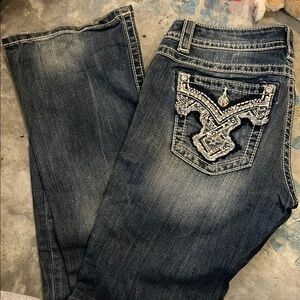 Blue Boot Cut Jeans with Ornate Back Design